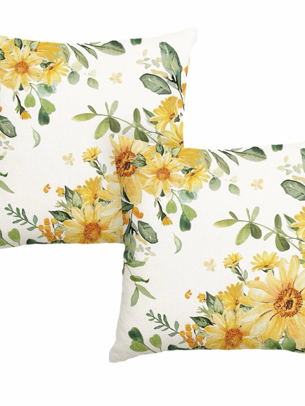 Floral Sunflower Decorative Throw Pillow Cover Pair - Yellow and Green